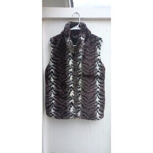 Vintage 90s Questions Faux Fur Womens Med Vest Full Zip Tiger Print Mob Wife Y2k